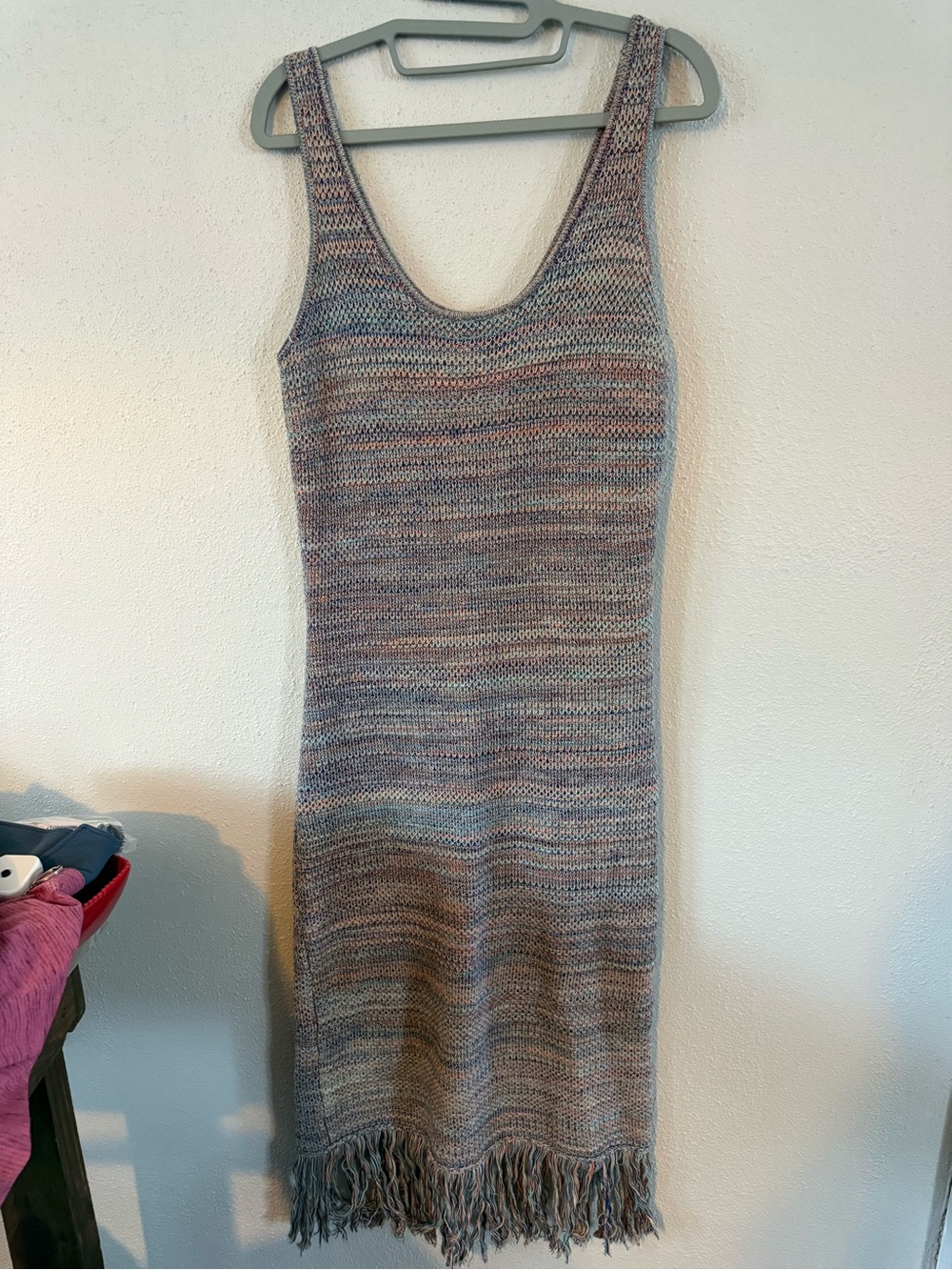 Sleeveless Heathered Taupe Maxi Dress with Fringe Hem